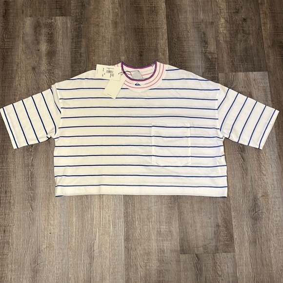 NWT Quicksilver Striped Semi Crop Tshirt - Picture 1 of 5
